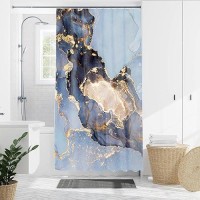 Domoku Marble Fabric Shower Curtain For Bathroom Decor Modern Luxury Standard Waterproof Washable 36 X 72 Blue Sky Blue Gold