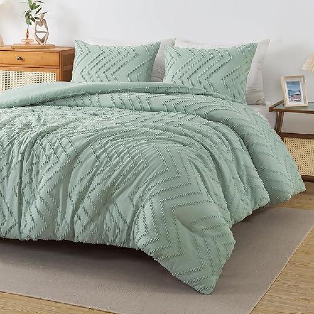 Andency Sage Green King Comforter Set Boho Soft Fluffy Warm Lightweight Bedding Comforter Sets For King Bed 3 Pieces Light Gre