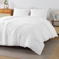 Andency White Comforter King Size Boho Soft Fluffy Warm Lightweight Bedding Comforter Sets For King Bed 3 Pieces Chevron Tufte