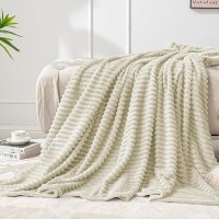 Bedelite Fleece Throw Blanket For Couch - 3D Ribbed Jacquard Soft And Warm Decorative Fuzzy Blanket - Cozy  Fluffy  Plush Lightweight Beige Throw Blankets For Bed  Sofa  50X60 Inches