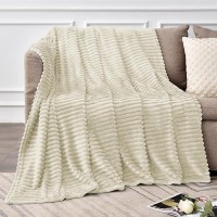 Bedelite Fleece Throw Blanket For Couch - 3D Ribbed Jacquard Soft And Warm Decorative Fuzzy Blanket - Cozy  Fluffy  Plush Lightweight Beige Throw Blankets For Bed  Sofa  50X60 Inches