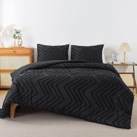 Andency Black Comforter Full Size Boho Soft Fluffy Warm Lightweight Bedding Comforter Sets For Full Bed 3 Pieces Chevron Tufte