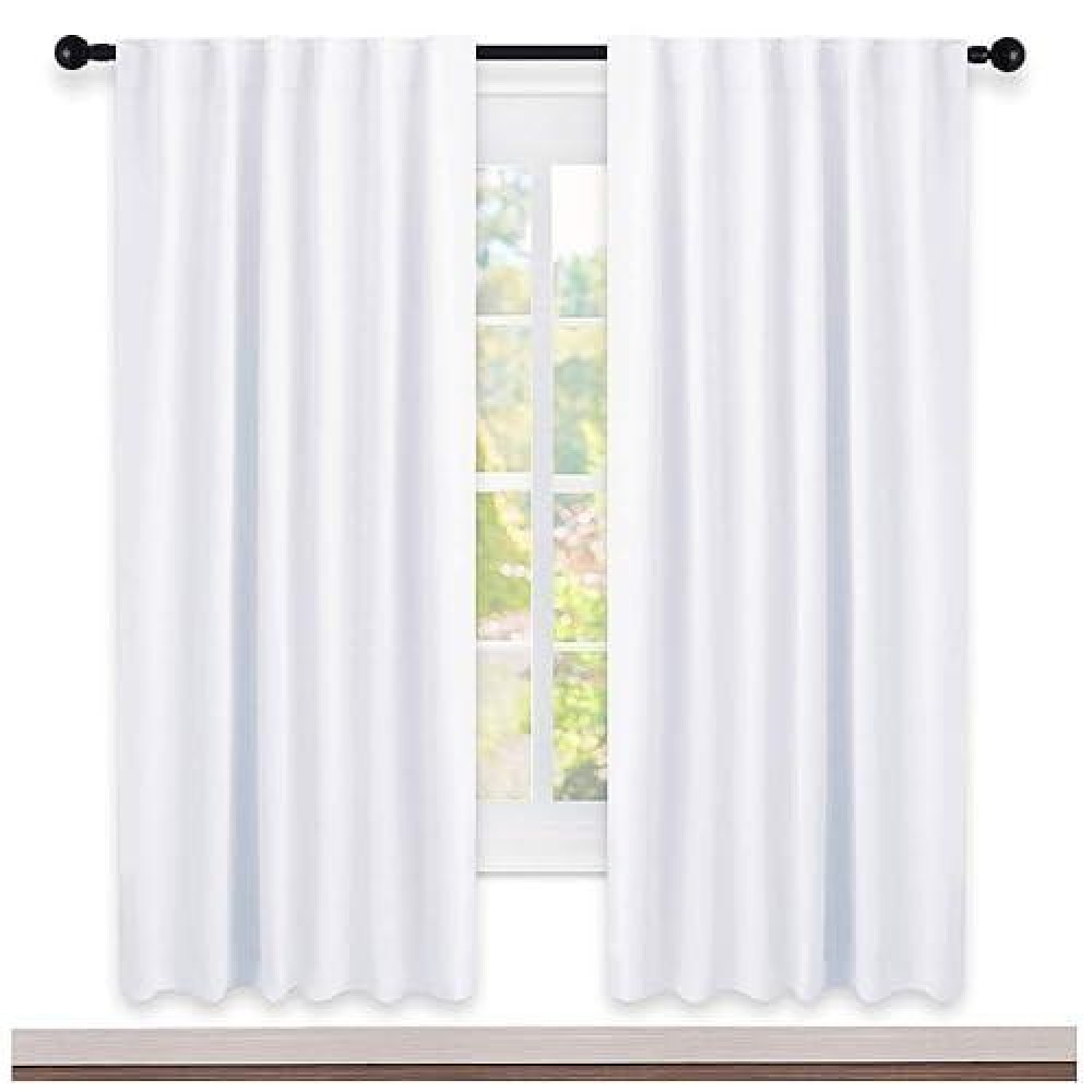 Nicetowm Window Treatment Curtain Panels White Color W34 X L54 2 Pieces Semi Blackout Window Treatment Drape Panel For Kid