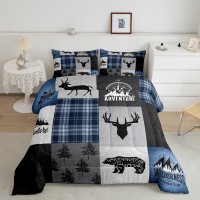 Deer Antler Bear Kids Comforter Set King Size Hunting Adventure Bedding Set For Boys Girls Adults Room Decor Geometric Plaids Pa