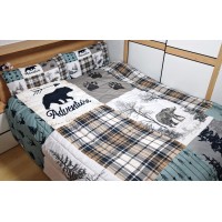 Rustic Farmhouse Kids Comforter Set Queen Size Deer Antlers Bear Paws Plaids Patchwork Bedding Set For Boys Girls Adults Room De