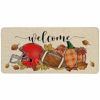 Baccessor Fall Football Doormat Indoor Outdoor Rug Pumpkin Autumn Sports Game Day Front Welcome Decorative Door Mat Anti-Slip Rubber For Seasonal Kitchen Entrance Floor Decoration 17 X 36 Inch (Long)