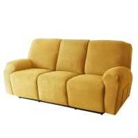 Stretch 8-Piece Recliner Couch Covers 3 Seat, Soft Jacquard Fabric Reclining Sofa Slipcover With Pocket Armchair Covers For Pets Kids-Yellow-3 Seat