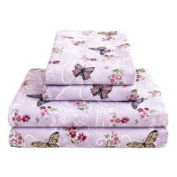 Floral King Bed Sheets Purple Paisley Flower Printed Sheet Set Brushed Microfiber King Fitted Sheet With 15 Deep Pocket Bu