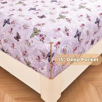 Floral King Bed Sheets Purple Paisley Flower Printed Sheet Set Brushed Microfiber King Fitted Sheet With 15 Deep Pocket Bu