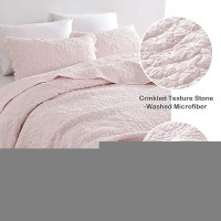 Horimote Home Pink Ruffled Quilt Queen Size  Stone-Washed Microfiber Lightweight Crinkled Farmhouse Rustic Shabby Chic Bedding Set  3 Pieces Reversible Bedspread With Pillow Shams For All Season