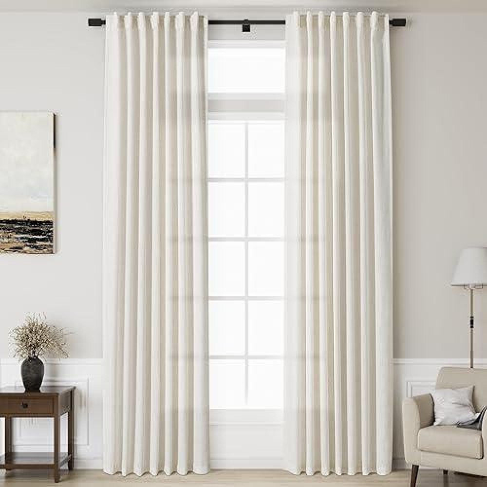 132 Inch Curtains Extra Long 2 Panels Set Back Tab Neutral Farmhouse Drapes Light Filtering Semi Sheer Linen Curtain 132 Inch Le