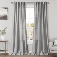 Grey Living Room Curtains 92 Inch Length 2 Panel Set Back Tab Neutral Light Gray Linen Sheer Curtain Soft Cotton Farmhouse Drape