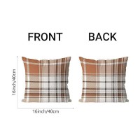 Aofanggo Set Of 2 Fall Pillow Covers Autumn Decorative Throw Pillow Cases 16X16 Inch Orange Grey Plaids Cushion Covers Faux Line