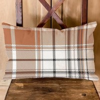 Aofanggo Set Of 2 Fall Pillow Covers Autumn Decorative Throw Pillow Cases 12X20 Inch Orange Grey Plaids Cushion Covers Faux Line