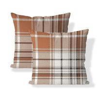 Aofanggo Set Of 2 Fall Pillow Covers Autumn Decorative Throw Pillow Cases 20X20 Inch Orange Grey Plaids Cushion Covers Faux Line