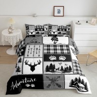 Deer Bear Comforter Set King Size Pine Trees Christmas Bedding Set For Kids Boys Girls Adults Room Decor Camping Adventure Rusti