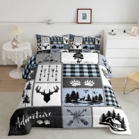 Deer Bear Kids Comforter Set Full Size Hunting Adventure Rustic Farmhouse Bedding Set For Boys Girls Adults Room Decor Geometric