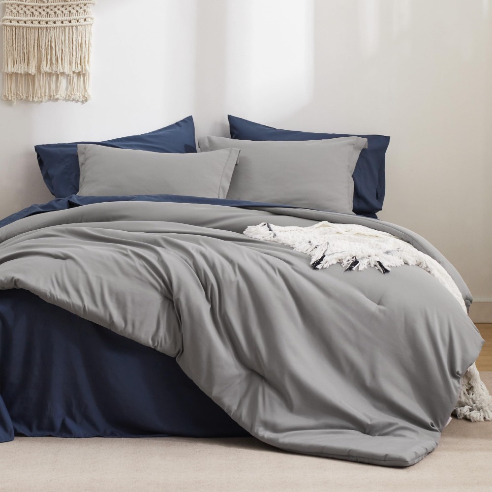 Bedsure King Size Comforter Set Grey Navy 7 Pieces Lightweight King Bedding Sets Boho Bed In A Bag With Comforter Sheets Pil