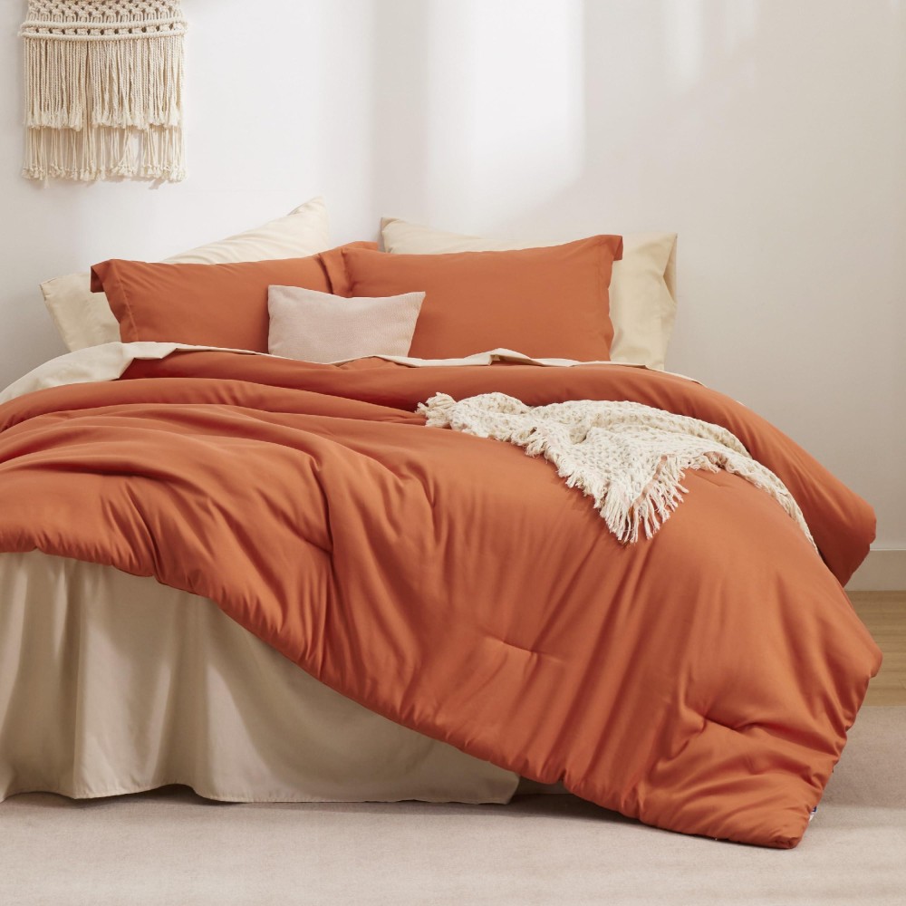 Bedsure Twin Comforter Set Burnt Orange 5 Pieces Lightweight Twin Bedding Sets Boho Bed In A Bag With Comforter Sheet Pillow