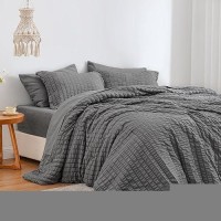 Loves Cabin Seersucker Dark Grey King Size Comforter Set 7 Pieces All Season Bedding Set King Bed In A Bag Comforter Set With