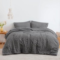 Loves Cabin Seersucker Dark Grey King Size Comforter Set 7 Pieces All Season Bedding Set King Bed In A Bag Comforter Set With