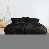 Loves Cabin Seersucker Black 7 Pieces Comforter Set Full All Season Lightweight Bedding Set Full Bed In A Bag Comforter Set W