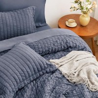 Loves Cabin Seersucker Navy Blue King Size Comforter Set 7 Pieces All Season Bedding Set King Bed In A Bag Comforter Set With