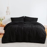 Loves Cabin Seersucker Black Queen Comforter Set 7 Pieces All Season Lightweight Bedding Set Queen Bed In A Bag Comforter Set