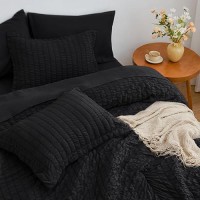 Loves Cabin Seersucker Black Queen Comforter Set 7 Pieces All Season Lightweight Bedding Set Queen Bed In A Bag Comforter Set