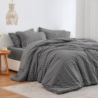 Loves Cabin Seersucker Dark Grey 7 Pieces Comforter Set Full All Season Bedding Set Full Bed In A Bag Comforter Set With Comf