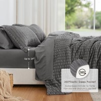 Loves Cabin Seersucker Dark Grey 7 Pieces Comforter Set Full All Season Bedding Set Full Bed In A Bag Comforter Set With Comf