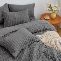 Loves Cabin Seersucker Dark Grey Twin Comforter Set 5 Pieces All Season Bedding Set Twin Bed In A Bag Comforter Set With Comf