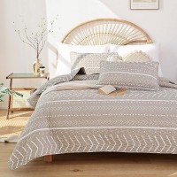 Janzaa King Quilt Boho Bedding King Bedspreads Oatmeal Quilt 3Pcs With 2 Pillow Cases Reversible Coverlet Bedding Set For All Se