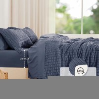 Loves Cabin Seersucker Navy Blue Twin Comforter Set 5 Pieces All Season Bedding Set Twin Bed In A Bag Comforter Set With Comf