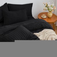 Loves Cabin Seersucker Black Twin Comforter Set 5 Pieces All Season Lightweight Bedding Set Twin Bed In A Bag Comforter Set W