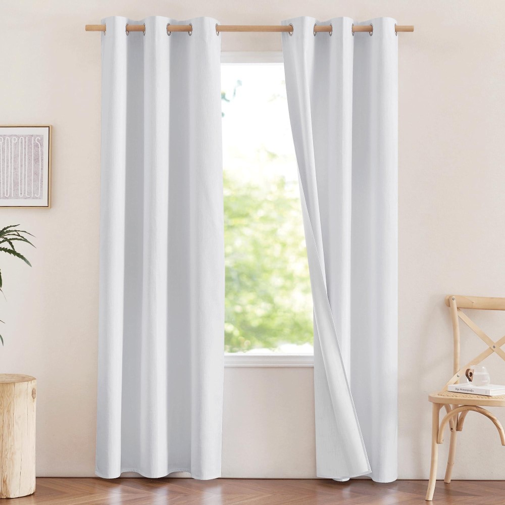 Nicetown 100 Absolutely Blackout Linen Curtains With Thermal Insulated White Liner White 42 Inches Wide 84 Inches Length Ene