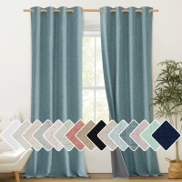 Nicetown 100 Absolutely Blackout Linen Curtains With Thermal Insulated White Liner Skylark Blue 52 Inches Wide 90 Inches Len