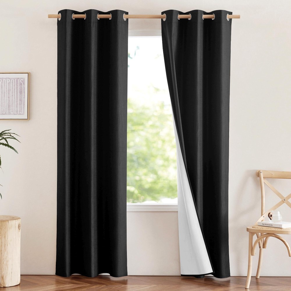 Nicetown Vintage Open Linen Weave Flax Thermal Curtains 100 Blackout Curtains 84 Inches Long For Dining Room Soundproof Windo