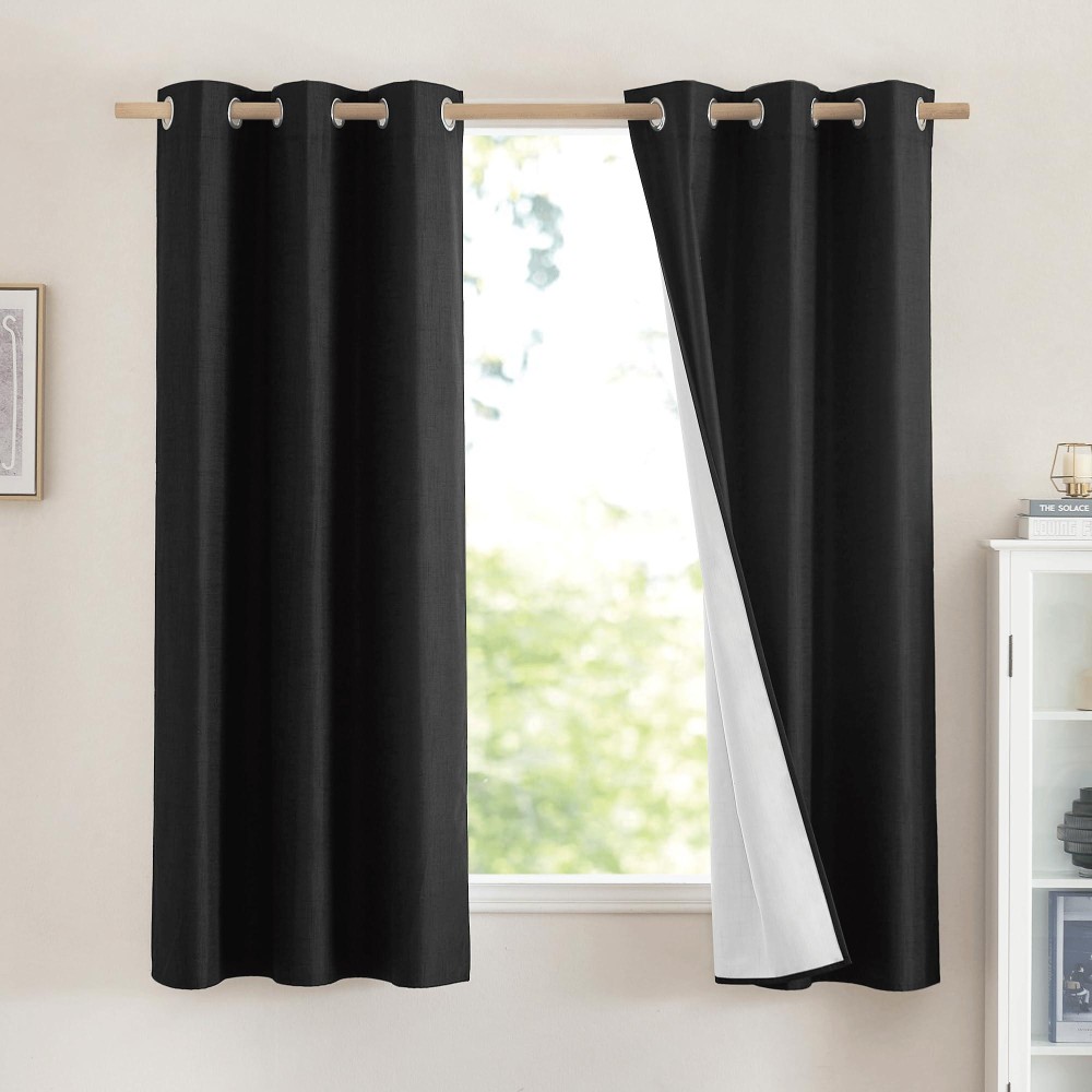 Nicetown Vintage Open Linen Weave Flax Thermal Curtains 100 Blackout Curtains 63 Inches Long For Dining Room Soundproof Windo