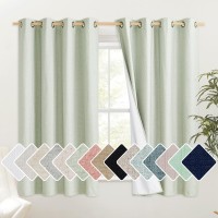 Nicetown Sage Green Short Kitchen Linen Blackout Curtains 48 Inches Length For Kitchen 52 Wide Pair Of Thermal Insulated E