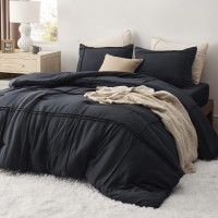 Bedsure California King Comforter Set With Sheet 4 Pieces Soft Black Bedding Sets Grid Pinch Pleat All Season Lightweight Fl