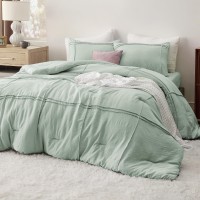 Bedsure Full Comforter Set With Sheet 4 Pieces Soft Sage Green Bedding Sets Grid Pinch Pleat All Season Lightweight Fluffy B