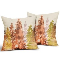 Rustic Fall Pillow Covers 22X22 Set Of 2 Watercolor Tree Autumn Color Nature Themed Style Burnt Orange Yellow Forest Print Decor