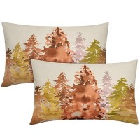 Rustic Fall Lumbar Pillow Covers 12X20 Set Of 2 Watercolor Tree Autumn Color Nature Themed Style Burnt Orange Forest Print Decor