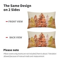 Rustic Fall Lumbar Pillow Covers 12X20 Set Of 2 Watercolor Tree Autumn Color Nature Themed Style Burnt Orange Forest Print Decor