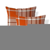 Aofanggo Set Of 2 Fall Pillow Covers Autumn Decorative Throw Pillow Cases 16X16 Inch Orange Plaids Cushion Covers Faux Linen Far