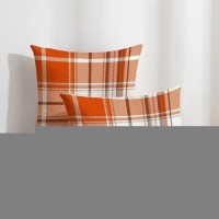 Aofanggo Set Of 2 Fall Pillow Covers Autumn Decorative Throw Pillow Cases 16X16 Inch Orange Plaids Cushion Covers Faux Linen Far