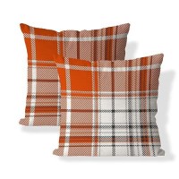 Aofanggo Set Of 2 Fall Pillow Covers Autumn Decorative Throw Pillow Cases 18X18 Inch Orange Plaids Cushion Covers Faux Linen Far