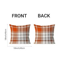 Aofanggo Set Of 2 Fall Pillow Covers Autumn Decorative Throw Pillow Cases 18X18 Inch Orange Plaids Cushion Covers Faux Linen Far