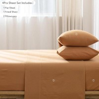 Moomee Bedding Sheet Set 100 Washed Cotton Linen Like Textured Breathable Durable Soft Comfy Burnt Orange King